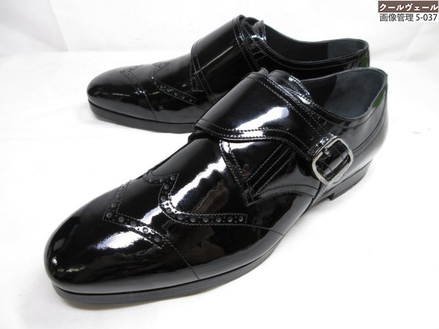 未使用 【ジミーチュウ】 パテントレザー プレーントゥシューズ ストラップ付き ブローキング (メンズ) size40 ブラック ★37MZB0375★　【中古】｜クール・ヴェール 店