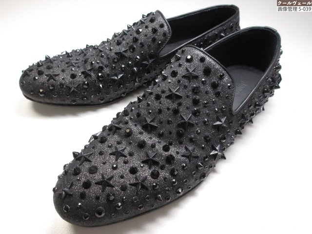 極美品 【ジミーチュウ 】 レザースリッポン 星スタッズ ラメ (メンズ) size40 黒いこと ★37MZB0418★ 【中古】