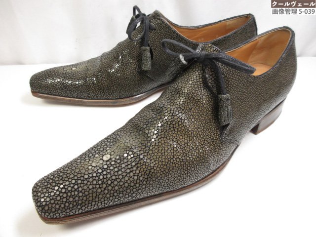 美品 【ジェラールセネ GERARD SENE】 外機翼シューズ 1はと目 スティングレー(エイ革） (メンズ) size7 薄墨色系 ★37MZB0435★ 【中古】