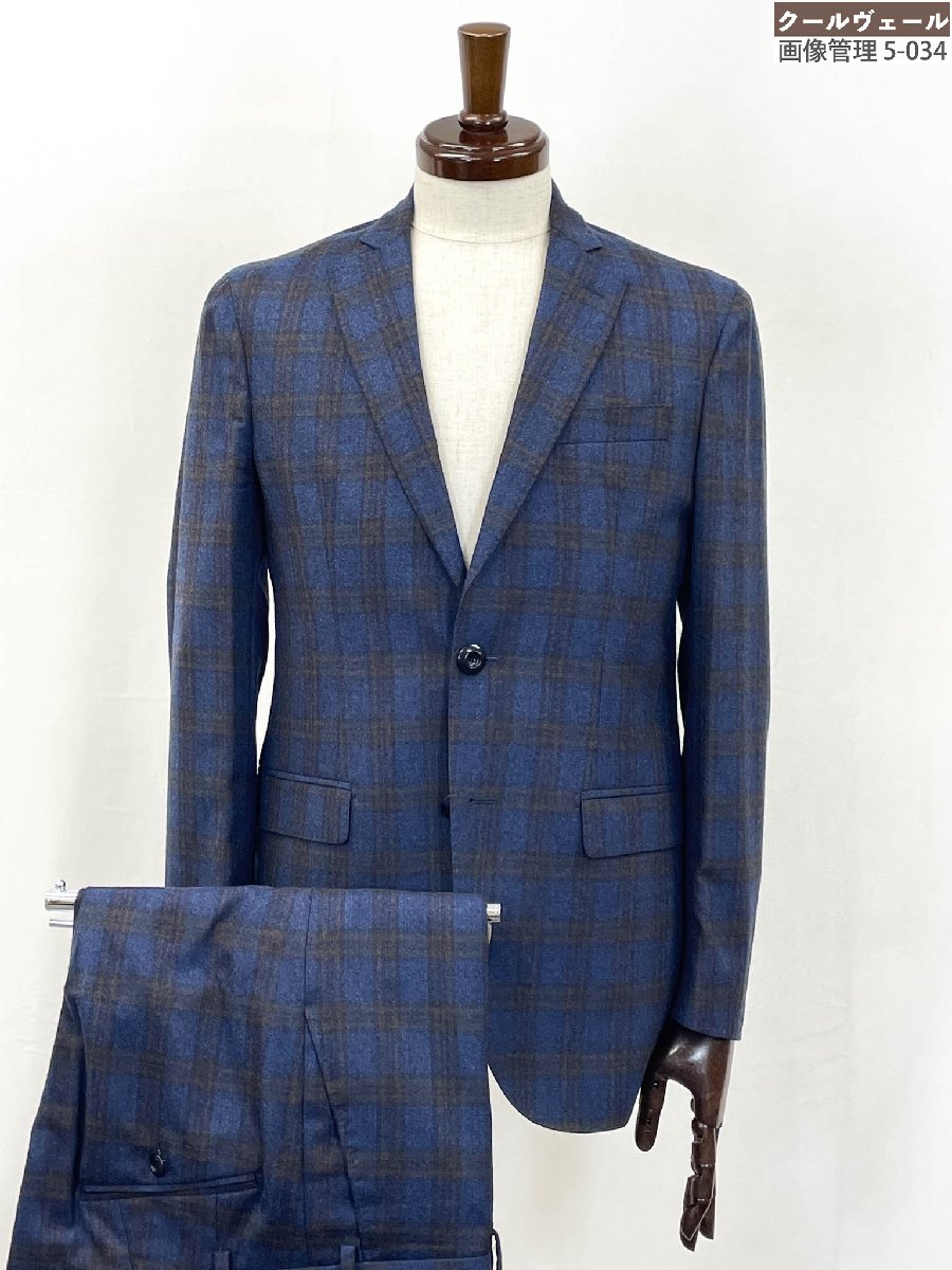 極美品【エトロ ETRO】172-1A919-0119 2ボタン 裏地グリズリー チェック柄スーツ (メンズ) size46 ネイビー/ブラウン 伊製 ★35MSB0308★ 【中古】|クール・ヴェール 店