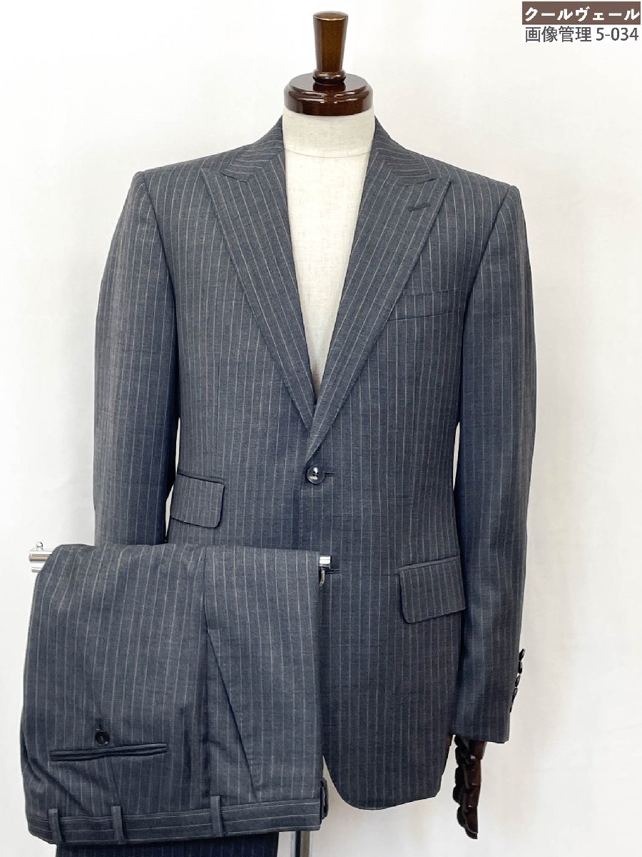 超美品 【グッチ GUCCI】 21FBZL 2名取り草縞模様柄背広 ピークドラペル (メンズ) size48R/DROP7 薄墨色 イタリア製★35MSB0307★ 【中古】