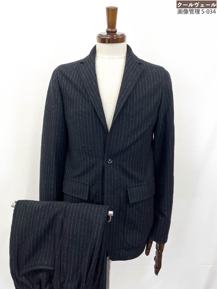 超美品 【ザ ジジ THE GIGI】 2名取り草 縞模様柄 セットアップ 背広 (メンズ) size44/42 黒いこと×薄墨色 イタリア製 ★35MSB0314★ 【中古】