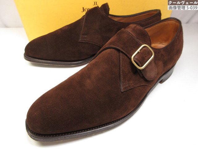 超美品【ジョンロブ JOHN LOBB】FOULD フォウルド スエードクロスなめし革 モンクストラップシューズ(メンズ)size8E8695 暗然たる赤銅色★37MZB0457 【中古】