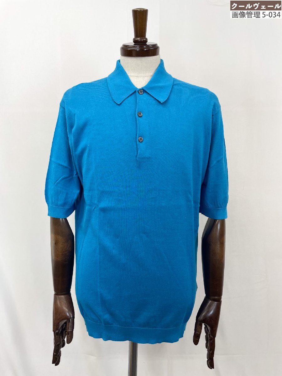 超美品 【ジョンスメドレー JOHN SMEDLEY】 半袖編み物スポーツシャツ ご機嫌ゲージ 綿織物100％ (メンズ) sizeM 青色 連合王国製★33MNB0094★ 【中古】