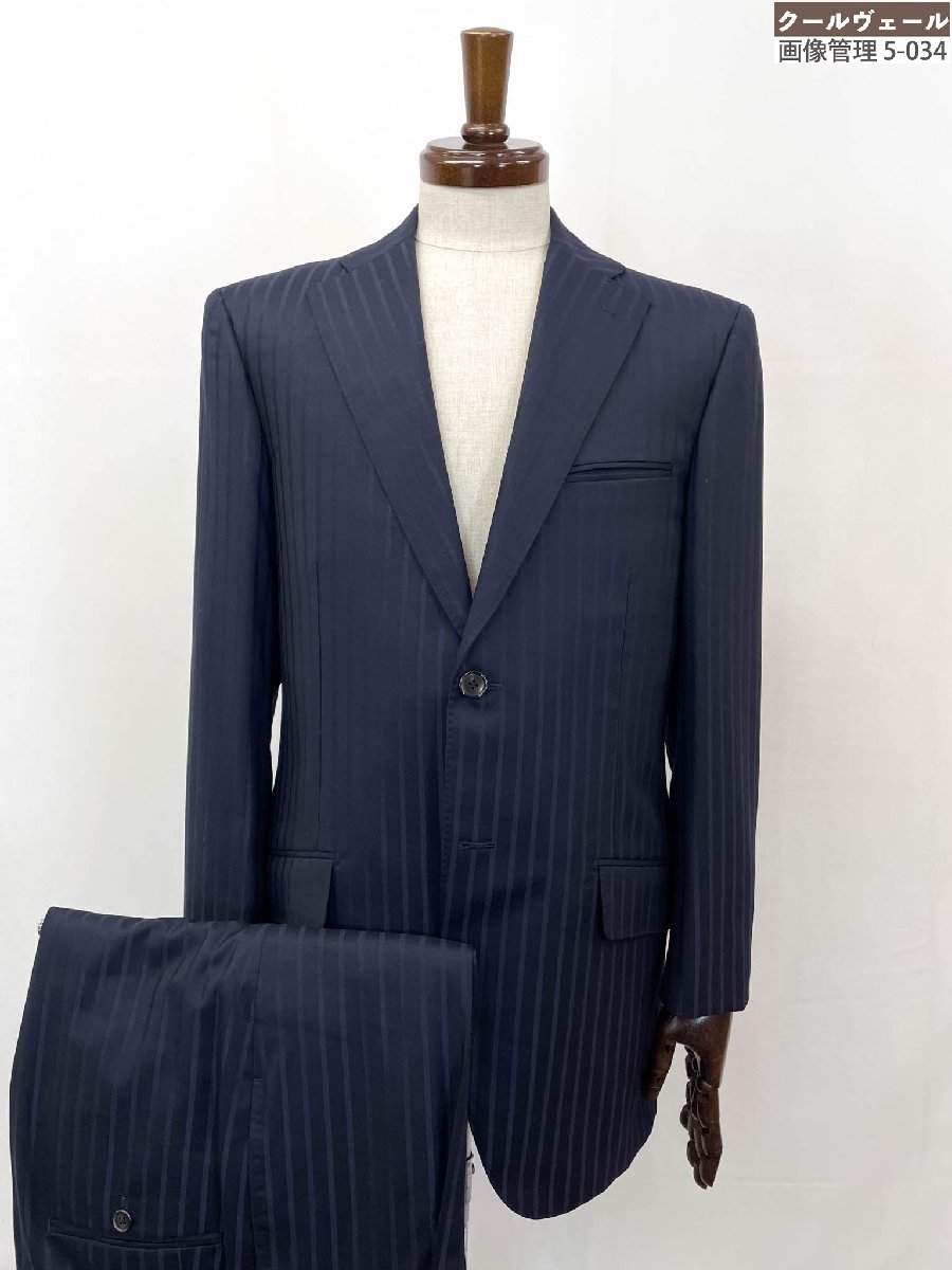 美品【ブランド不明】シングル2ボタン ストライプ柄 スーツ アリストン生地 (メンズ) size48～50相当 ネイビー ★35MSB0480★　【中古】｜クール・ヴェール 店