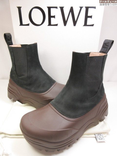 超美品【ロエベ LOEWE】ヌバック×ラバー サイドゴア ショートブーツ (メンズ) size41 ブラック×ブラウン ★39MZB0621★ 【中古】|クール・ヴェール 店