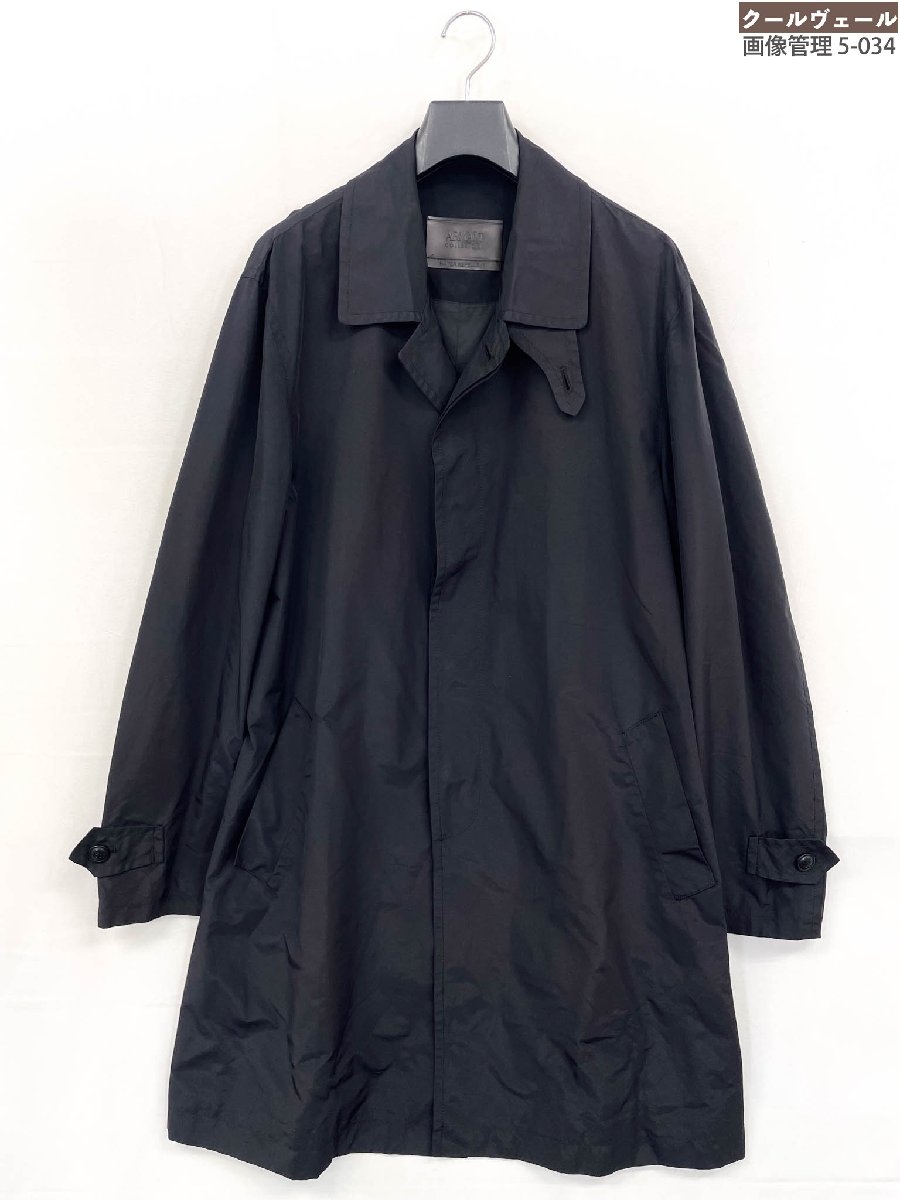 美品【アルマーニコレツィオーニ ARMANI COLLEZIONI】HI1227 ナイロン素材 ステンカラーコート (メンズ) size52 ブラック ★32MWB0124★ 【中古】|クール・ヴェール 店