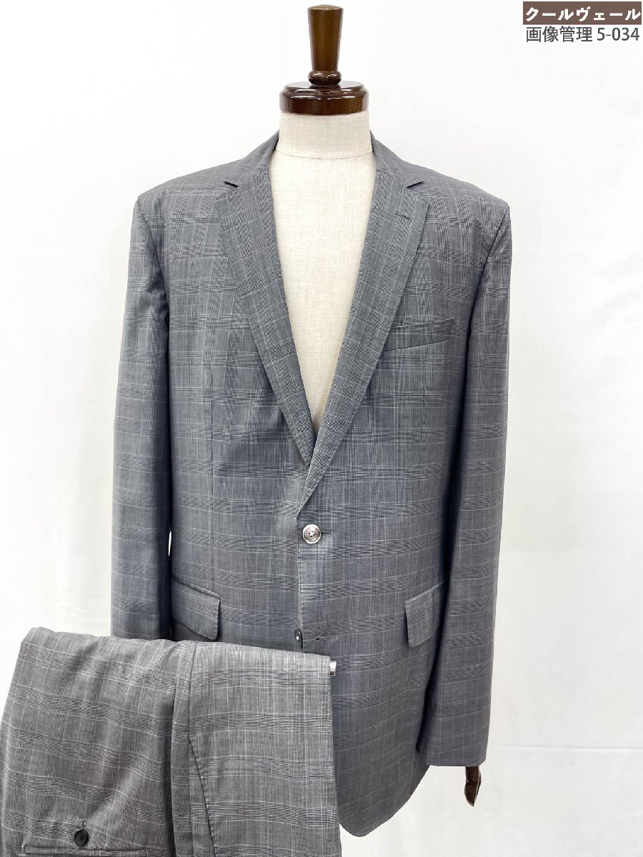 【BOSS ヒューゴボス HUGO BOSS】ウール100％ シングル2ボタン グレンチェック柄 スーツ (メンズ) size54 ミディアムグレー ◎35MSB0814◎　【中古】｜クール・ヴェール 店