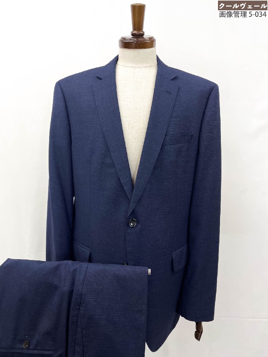美品【BOSS ヒューゴボス HUGO BOSS】シングル2ボタン 織柄 スーツ Super140&rsquo;s バルベラ生地 (メンズ) size54 ネイビー ◎35MSB0813◎　【中古】｜クール・ヴェール 店