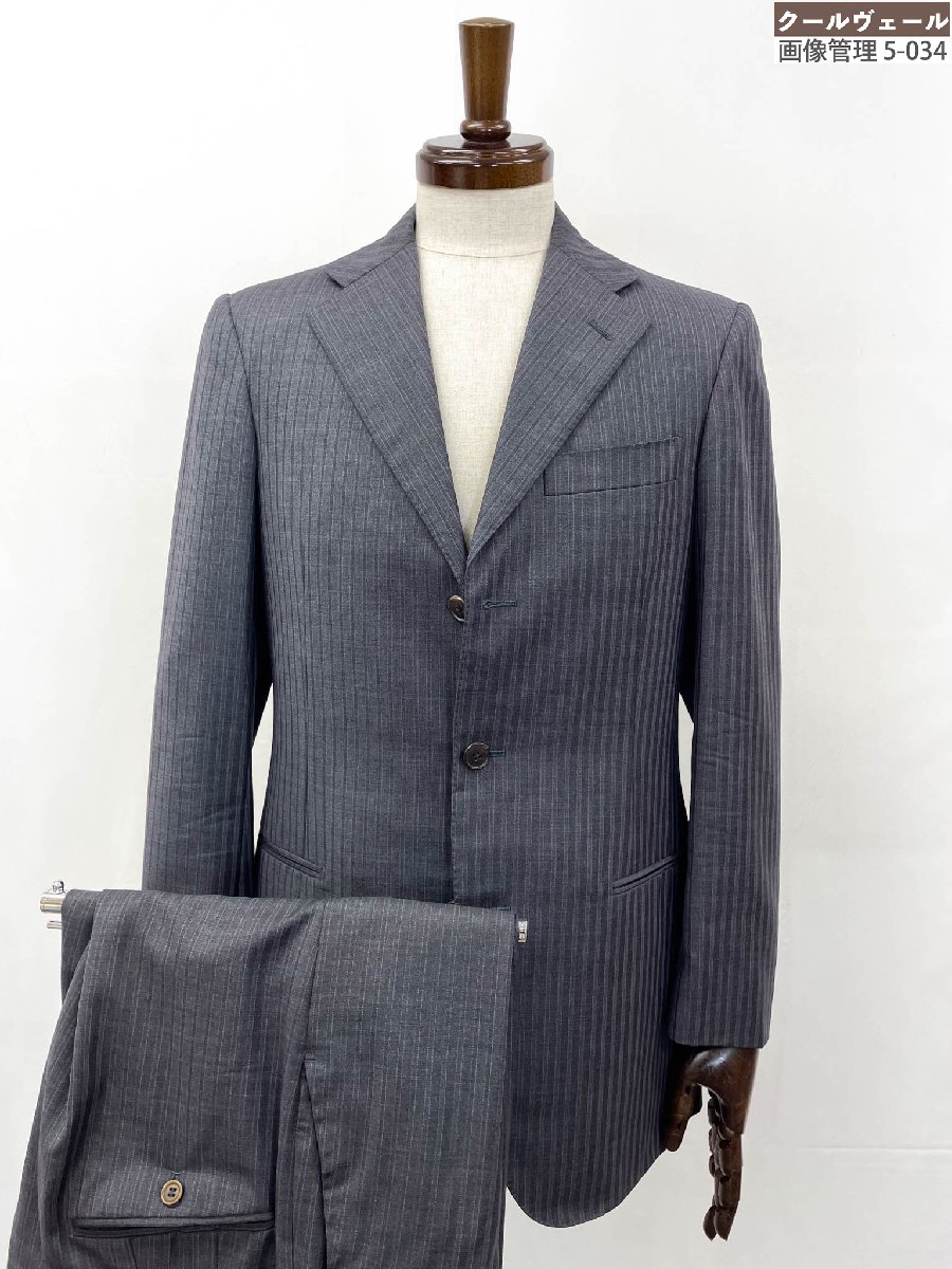 美品【ベルベスト BELVEST×バーニーズニューヨーク】3ボタン スーツ ストライプ柄 130's生地 (メンズ) 44/7R グレー×パープル◎40MSB0854 【中古】|クール・ヴェール 店