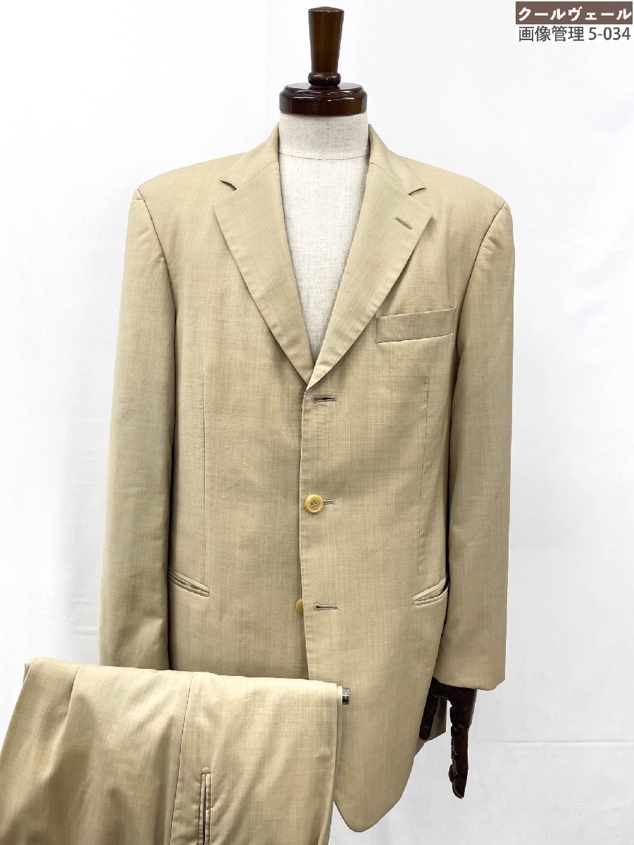 【BOSS ヒューゴボス HUGO BOSS】3ボタン 織柄 チェルッティ生地 Super120&rsquo;s スーツ 春夏生地 (メンズ) size46 ベージュ ◎35MSB0788◎　【中古】｜クール・ヴェール 店
