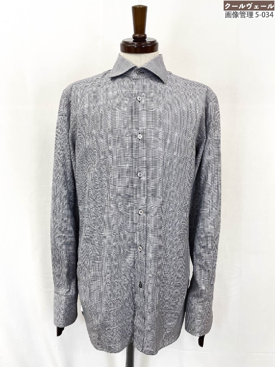 超美品【トムフォード TOMFORD】コットン100% 長袖シャツ グレンチェック柄 (メンズ) size41/16 グレー系 ◎35MKB0338◎ 【中古】|クール・ヴェール 店