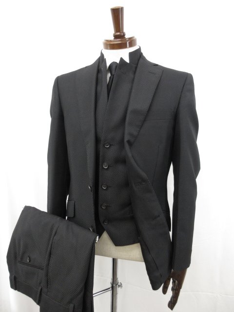 激渋　メンズ　ティノラス　3ピース　グレー　ストライプ柄　ウール100% M te4533-haia.jpg