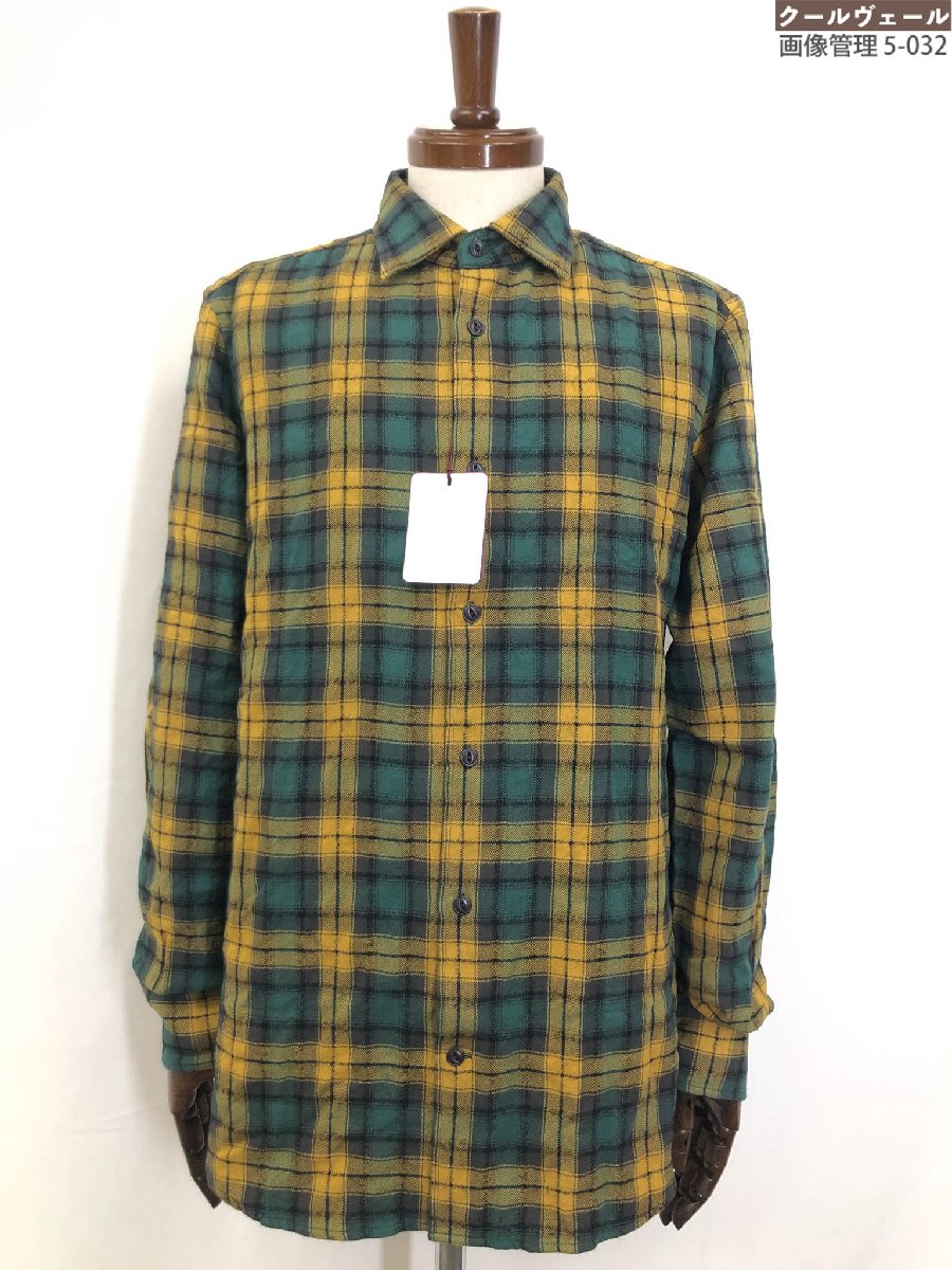 未使用【グランシャツ GLANSHIRT】5XGA00 G9085 720 定価59400円 綿&times;毛 チェック柄 長袖シャツ(メンズ)size38 黄&times;緑系 伊製 ◇17GRS285◇【中古】｜クール・ヴェール 店