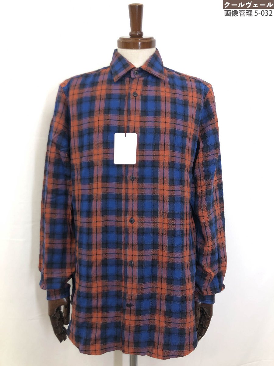 未当て嵌める【グランシャツ GLANSHIRT】5XGA00 G9085 810 通貨価値59400円 綿×毛 読み合わせる柄 長袖プルオーバー(メンズ)size40 紺×茶系 伊製 ◇17GRS294◇ 【中古】