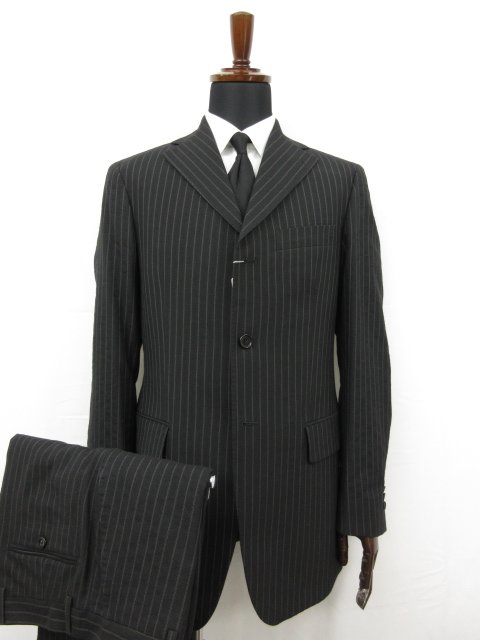 未使用 【TAGLIATORE NAPOLI 1939 タリアトーレ】 シングル3ボタン スーツ (メンズ) 46 ブラック ストライプ 伊製 TA800/18 ◯27SLJ0578【中古】|クール・ヴェール 店