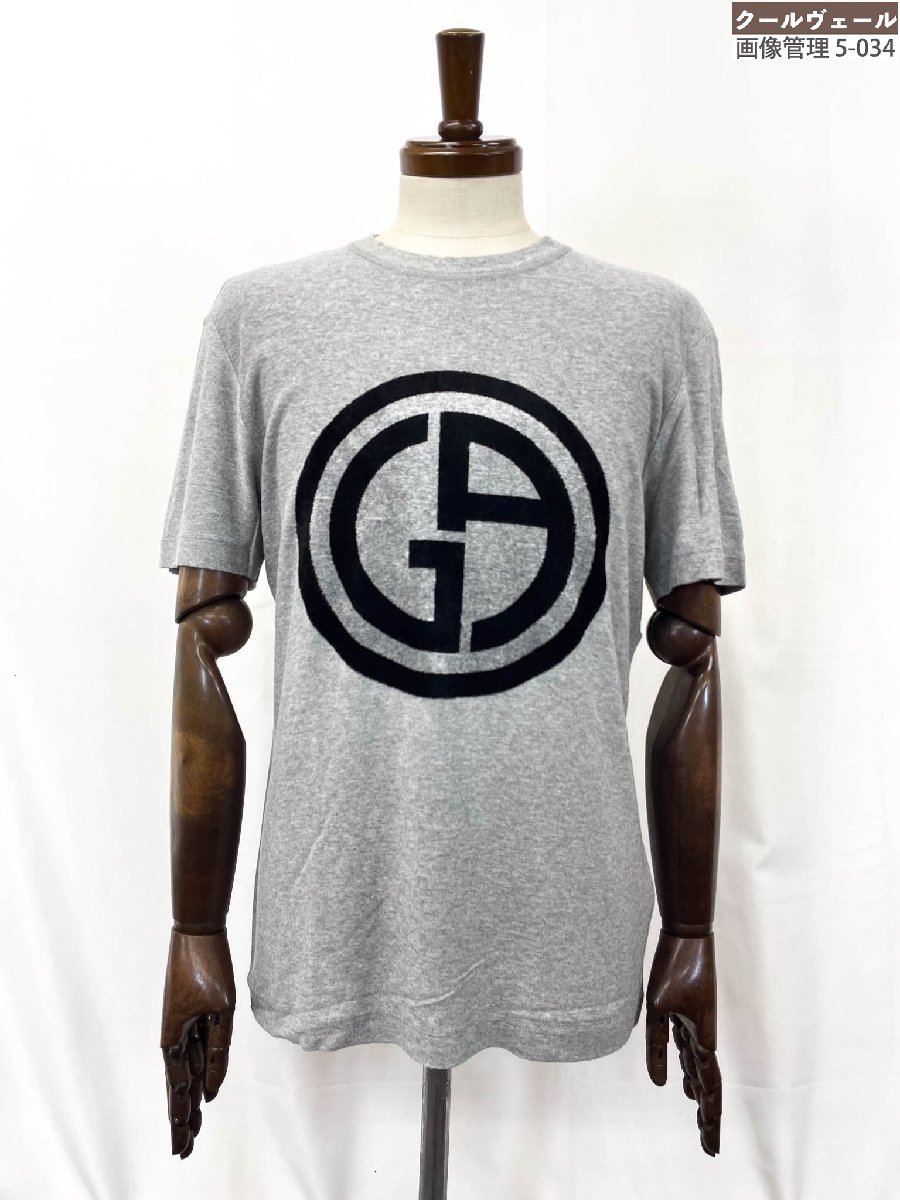 超美品【ジョルジオアルマーニ GIORGIO ARMANI】クルーネック ロゴ半袖ニット Tシャツ(メンズ) size46 グレー系 3KSM66 SJSVZ ★38MT6584★ 【中古】