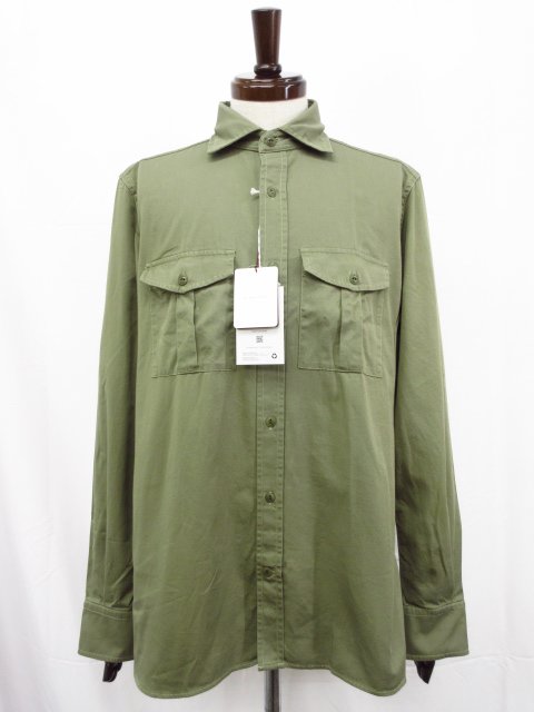 未当て嵌める 【グランシャツ GLANSHIRT】SLOWEAR 5XRK00 G6004 740 必要経費41800円 両胸衣嚢 長袖ティーシャツ (メンズ) size39 緑であること系◇10GRS057【中古】 メンズファッション-ワイシャツ