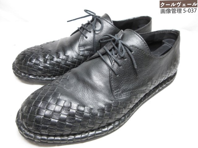 極美品 【ボッテガヴェネタ BOTTEGA VENETA】 イントレチャート 外鳥毛 なめし革 シューズ 成人男性靴 (メンズ) size43.5 黒いこと ★37MZA9227★【中古】