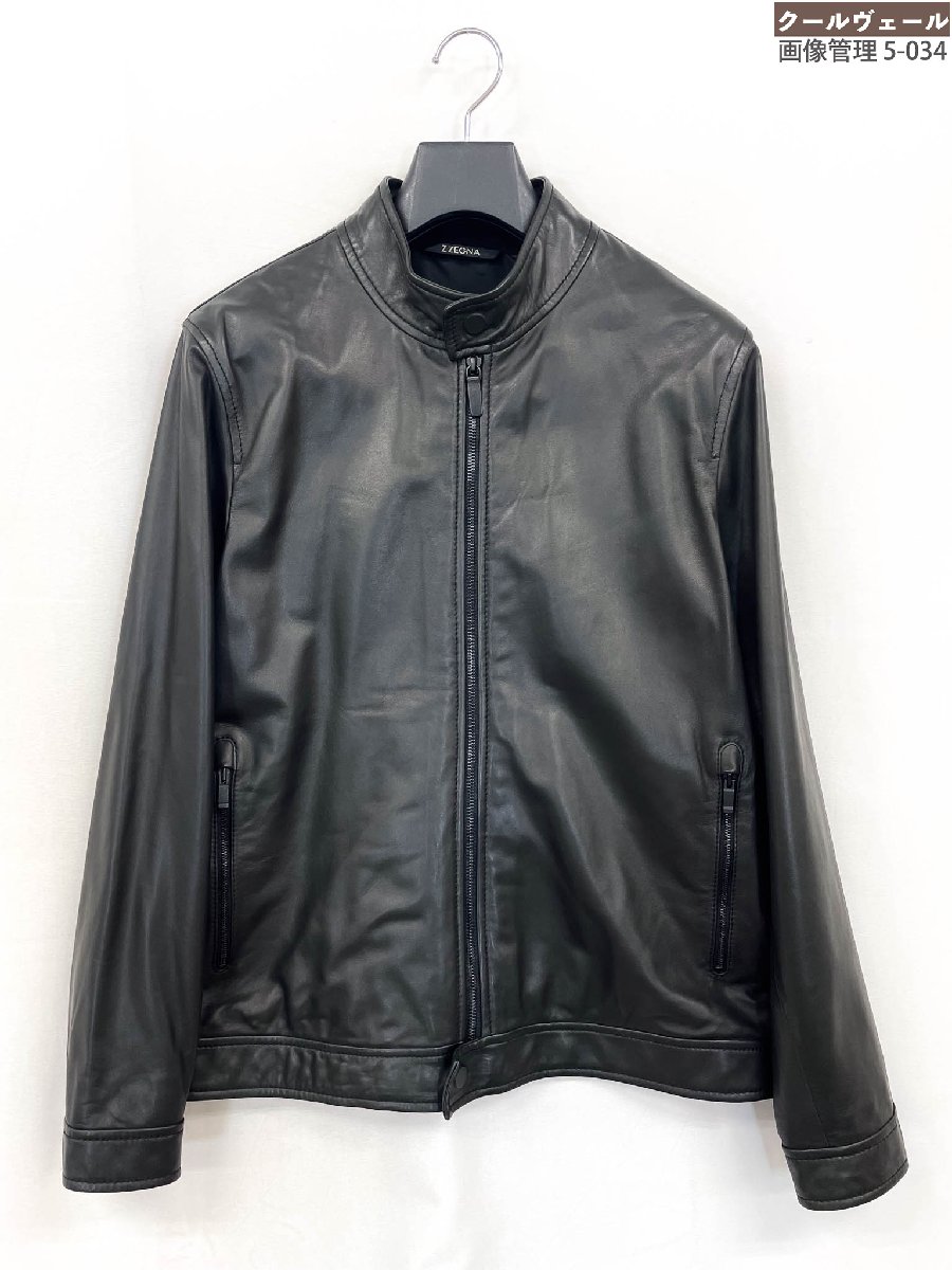 極美品【ジーゼニア Z ZEGNA】VP074 ZZ967 ラムレザー シングルライダース 羊革 (メンズ) sizeM ブラック ダブルジップアップ★32MBB0020★ 【中古】|クール・ヴェール 店