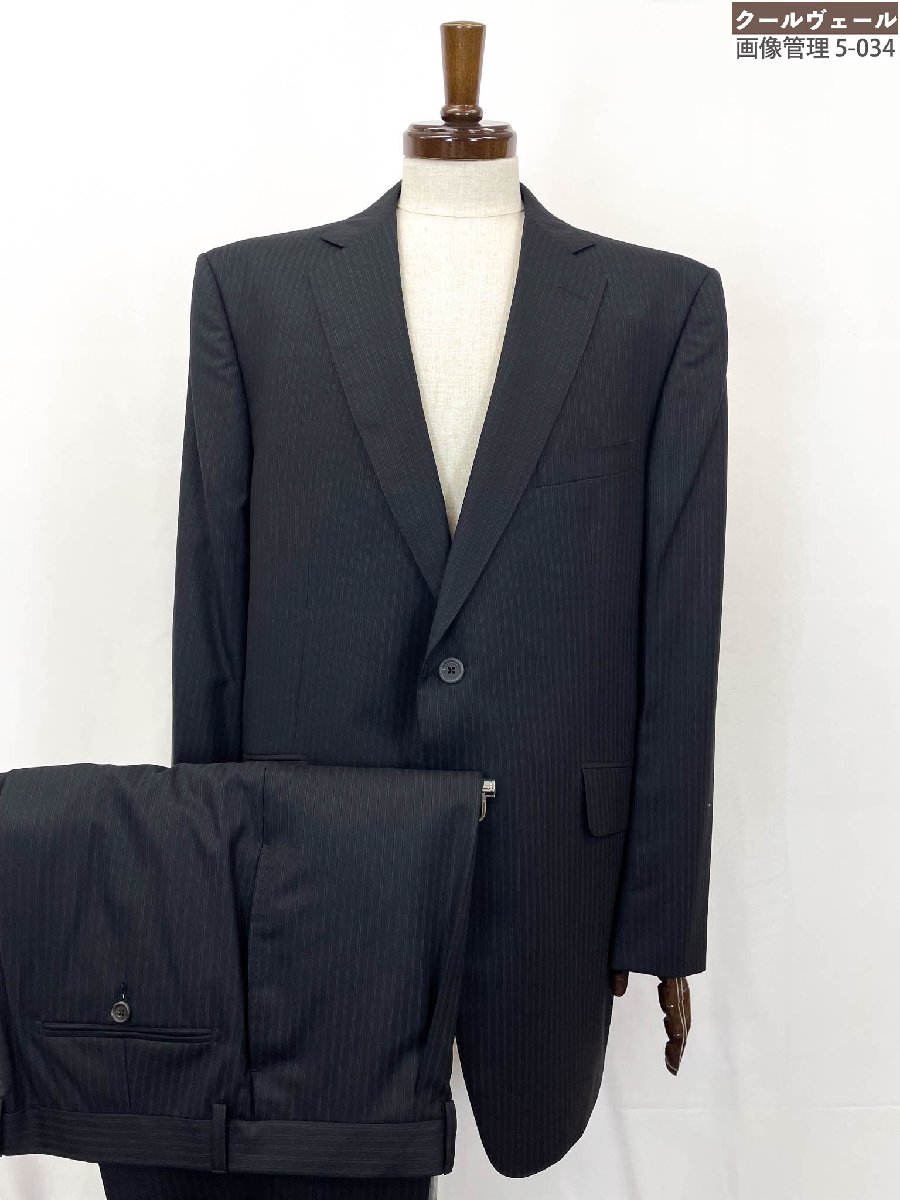 超美品【アルフレッドダンヒル Alfred Dunhill】21P2DG ST.JAMES FIT  2B 縞模様柄 背広(メンズ)56S/56J 黒いこと 伊製★35MSB0054★ 【中古】