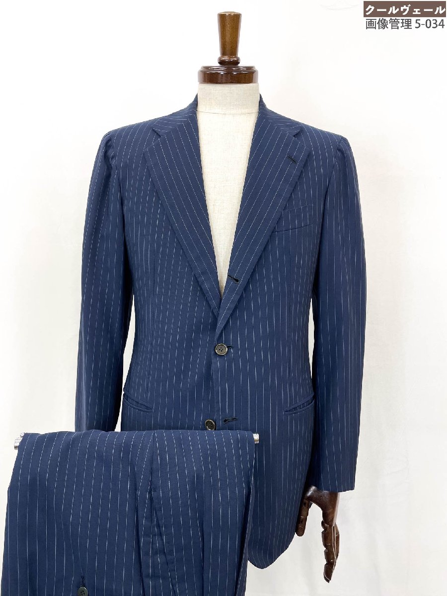 【キートン KITON】 羊毛100％ シングル3名取り草段返り 縞模様柄 背広 (メンズ) size45/DROP8 米国海軍 イタリア製 ★35MSB0056★ 【中古】