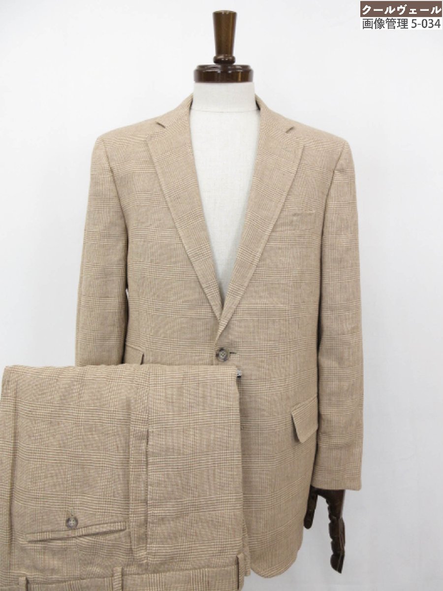 極美品【ブルックスブラザーズ】リネン×コットン 2ボタン スーツ(メンズ) size40S/W33 ピンクベージュ系 グレンチェック柄★35MSB0046★ 【中古】|クール・ヴェール 店