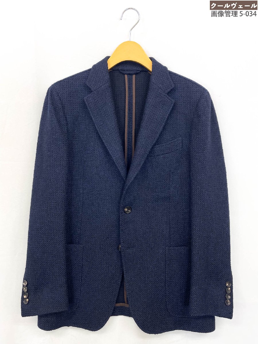 超美品【エルメネジルドゼニア ZEGNA】2ボタン 織柄 アンコンジャケット アルパカ72％混生地 (メンズ) size7-50C ネイビー ★32MJB0071★【中古】