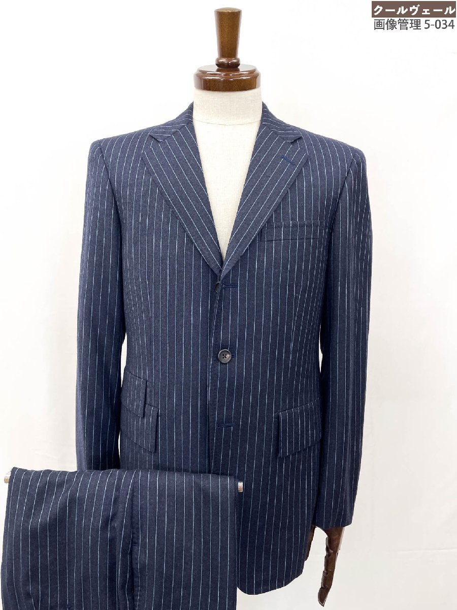 美品【ポールスミス Paul Smith】SUPER130's 3ボタン ストライプ柄スーツ イートーマス生地 (メンズ) sizeM ネイビー ◎40MSB0687◎　【中古】｜クール・ヴェール 店