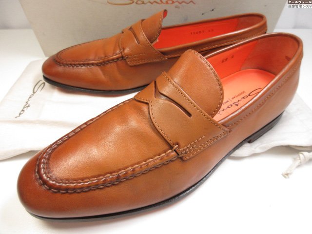 超美品 【サントーニ Santoni】 U手当て コインローファー スリッポン なめし革 シューズ 成人男性靴 (メンズ) size8 赤銅色 ★37MZB0206★【中古】