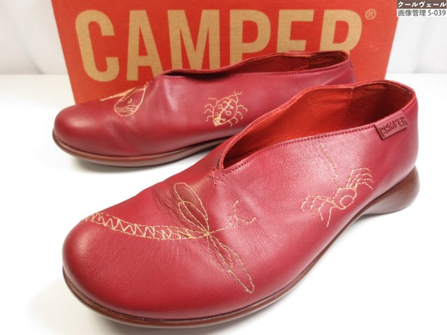 超美品 【カンペール CAMPER】 レザースリッポン 28926-001 刺しゅう柄 (レディース) size38 ボルドーワイン ★37LZB0034★【中古】