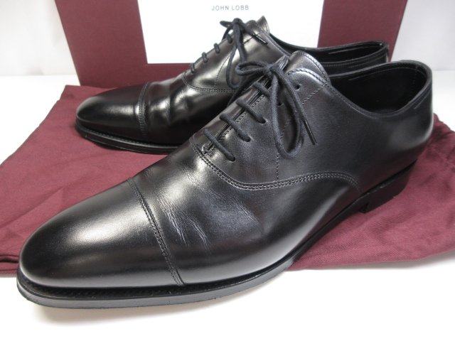 美品 【ジョンロブ JOHN LOBB】 シティ2 CITY キャップトゥレザーシューズ 内羽毛 (メンズ) size8E7000 黒いこと ★37MZB0239★【中古】