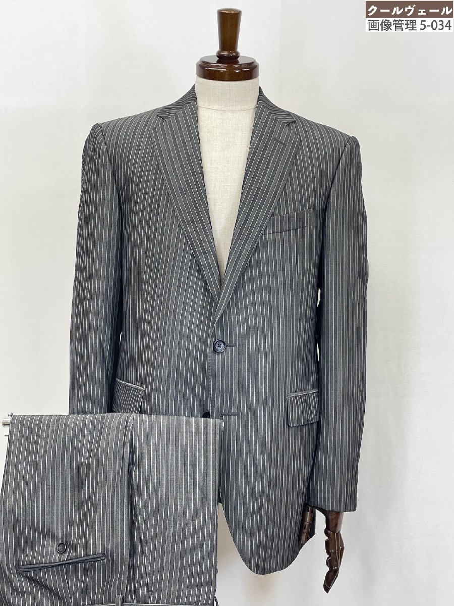 超美品 【エトロ ETRO】 081-10972-1019 羊毛100％ 2B 縞模様柄 背広  (メンズ) size50 濃灰色薄墨色 イタリア製 ★33MSB0246【中古】