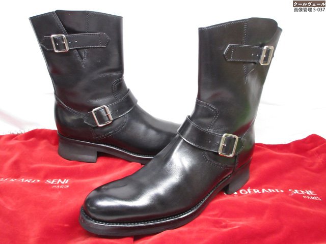 極美品 【ジェラールセネ GERARD SENE】 レザーブーツ ジップ＆ベルト付き (メンズ) size7.5 ブラック ★37MZB0236★【中古】｜クール・ヴェール 店