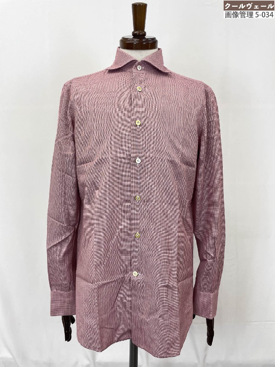 超美品【キートン キトン Kiton】 綿織物100％ 広広とした色つや 長袖プルオーバー (メンズ) size15/38 さくら色系 織柄 ★33MKB0104★【中古】
