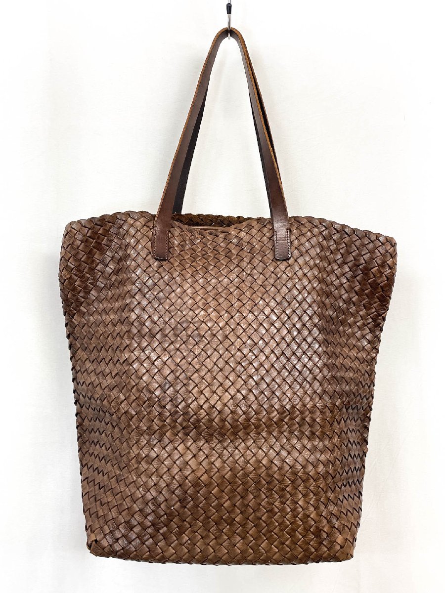 美品 【マッシモパロンバ MASSIMO PALOMBA】 イントレチャートレザー トートバッグ 編み込みなめし革 (メンズ) 赤銅色 ★11MGB0049★【中古】