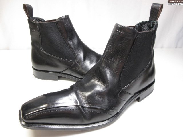 美品 【BOSS ヒューゴボス HUGO BOSS】 サイドゴアブーツ チェルシーブーツ スクエアトゥ (メンズ) size6 ブラック ★37MZB0285★【中古】|クール・ヴェール 店