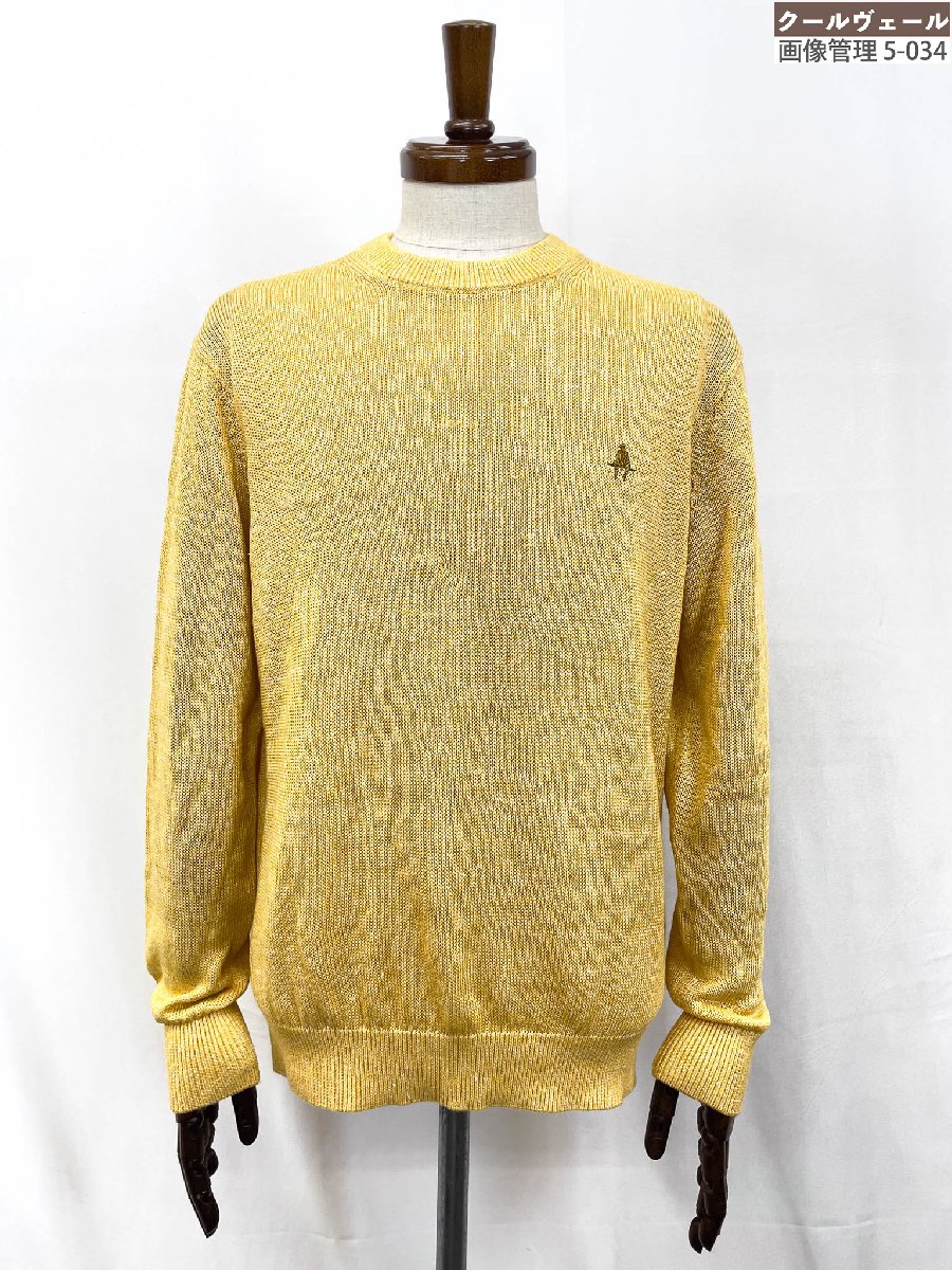 極美品【極点スチュアート Paul Stuart】 リネン×綿織物 刺しゅう 長袖編み物 (メンズ) sizeL 黄色系 J1N04-141-62★33MNB0078【中古】