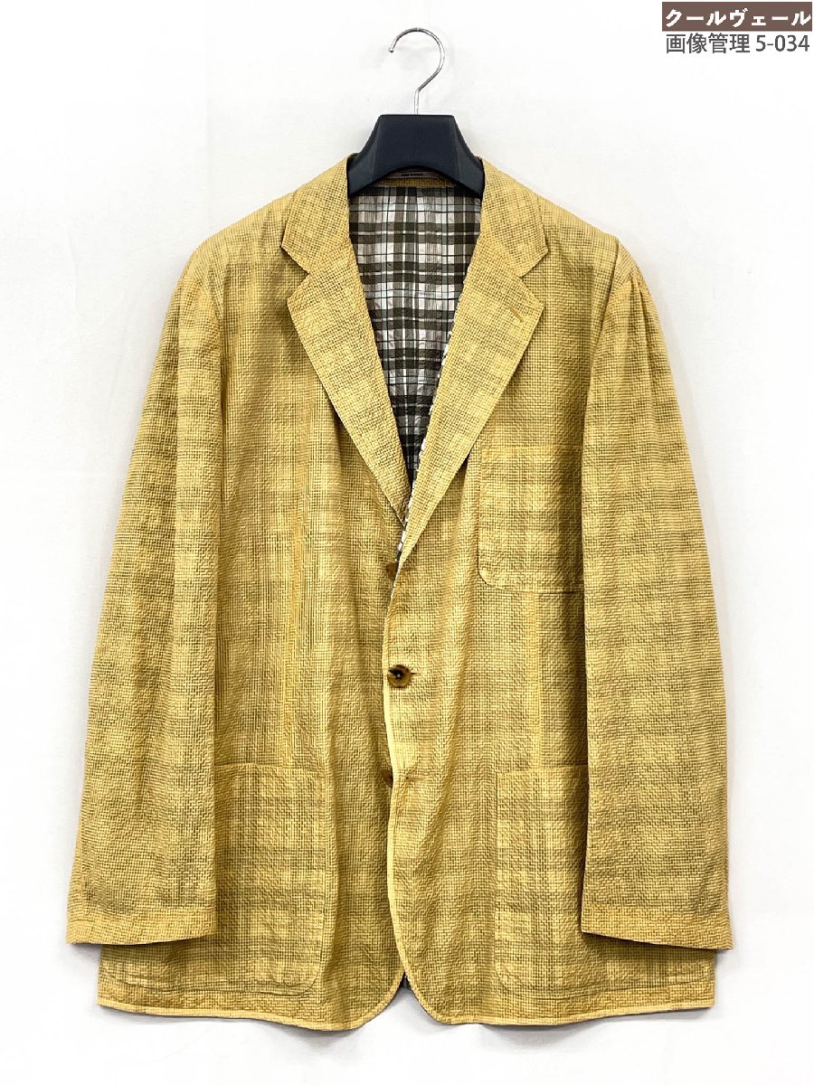 極美品【エルメス HERMES】リバーシブルジャケット シアサッカー出どころ (メンズ) size58/SROP8R 黄色×薄墨色系 イタリア製★32MJB0290★【中古】