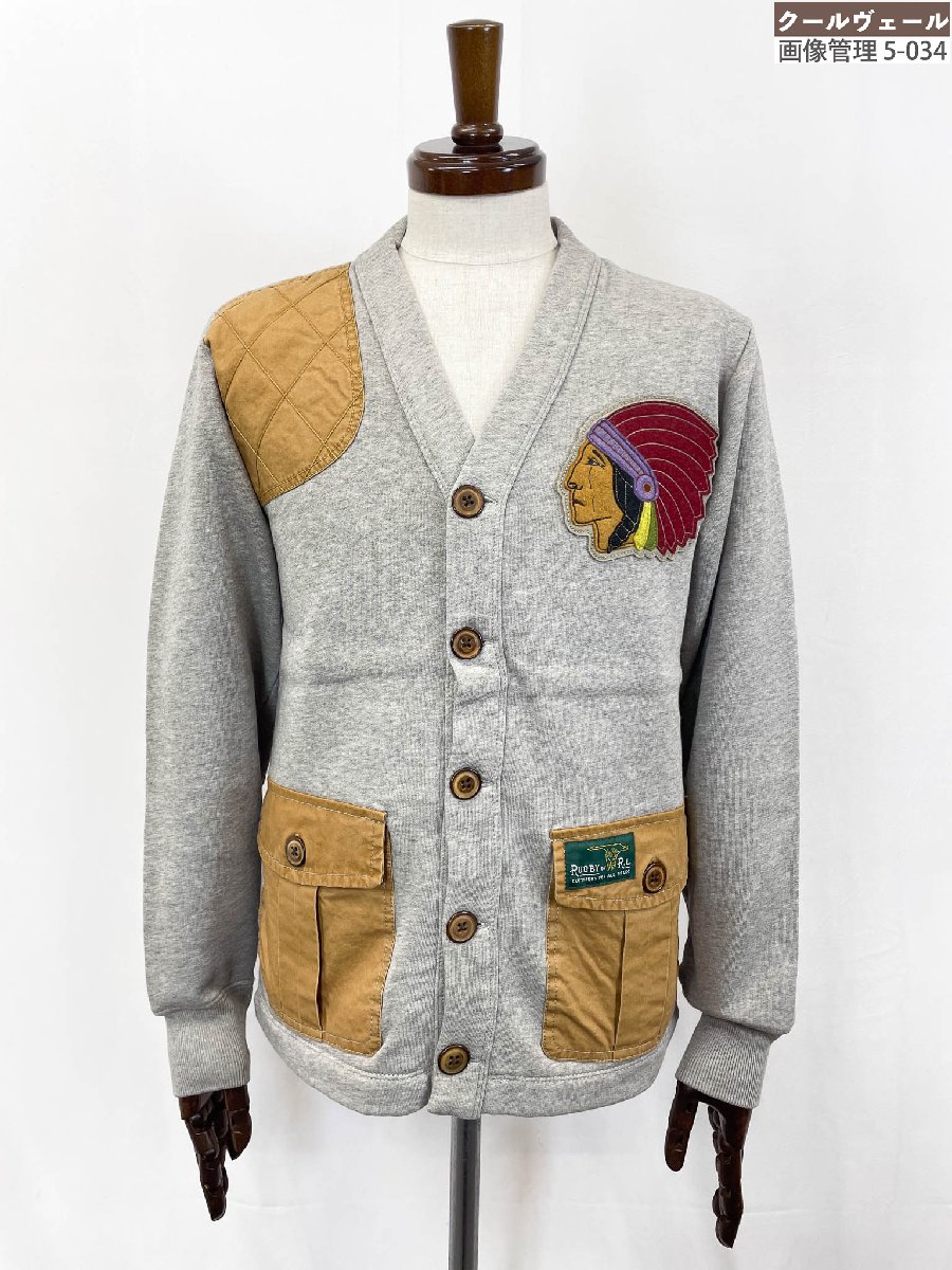 極美品【ラルフローレンラグビー RALPH LAUREN RUGBY】紋章かざり付ける 汗水出どころ Vのど首長袖ジレー (メンズ)S 薄墨色★33MTB0126【中古】