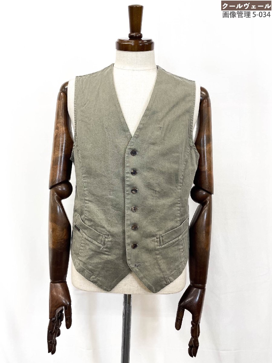 超美品【パ通行手形 Papas】 綿織物×リネン より良い ジレ (メンズ) size48/M  薄めのカーキ系 D0401FV 002 ★33MKB0081★【中古】