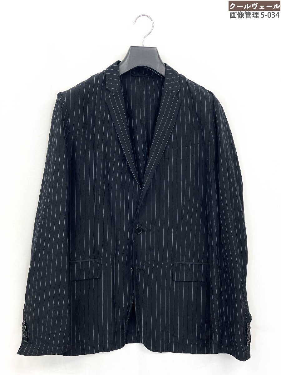 美品【ジョセフオム JOSEPH HOMME】 2名取り草 縞模様柄 リネン混 アンコンジャケット (メンズ) size48 黒いこと ★40MJB0201★【中古】