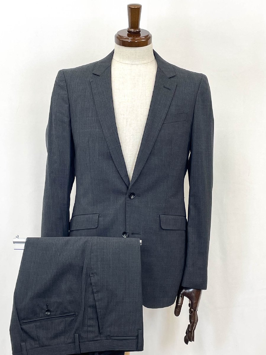 超美品【背広選りわける SUIT SELECT】BLS1952 シングル2名取り草 縞模様柄 背広 (メンズ) sizeA5 濃灰色薄墨色 ★35MSB0365★【中古】