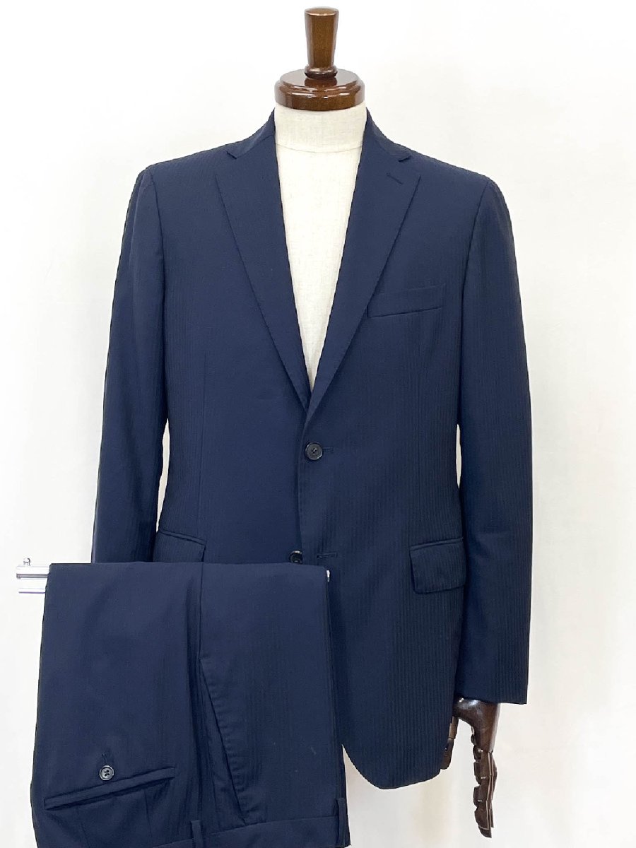 【カンタレリ CANTARELLI】33 348948 羊毛100％ 2名取り草 縞模様柄 背広 (メンズ) size48/7R 米国海軍 イタリア製 ★35MSB0364★【中古】