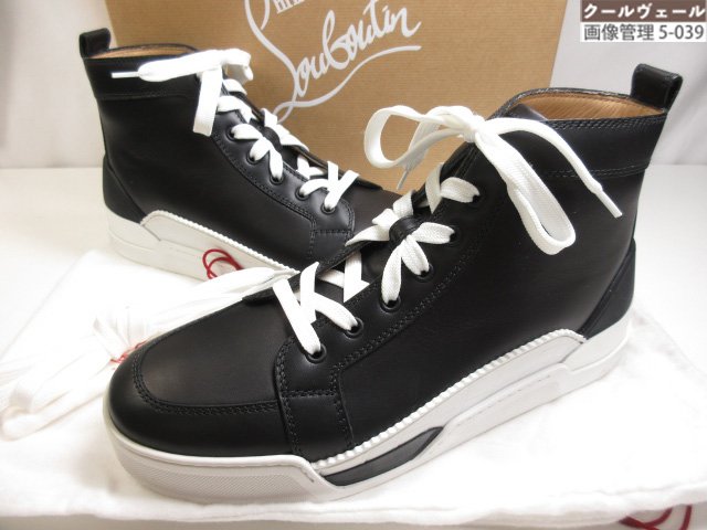 未使用【クリスチャンルブタン Christian Louboutin】ハイカットレザースニーカー (メンズ) size42 ブラック&times;ホワイト ★37MZB0578★【中古】｜クール・ヴェール 店