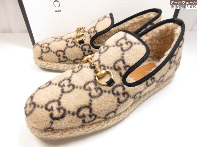 極美品【グッチ GUCCI】574845 G3810 ホースビット GG柄 ムートンローファー エスパドリーユ (メンズ) size7.5 ベージュ系 ★39MZB0573★【中古】｜クール・ヴェール 店