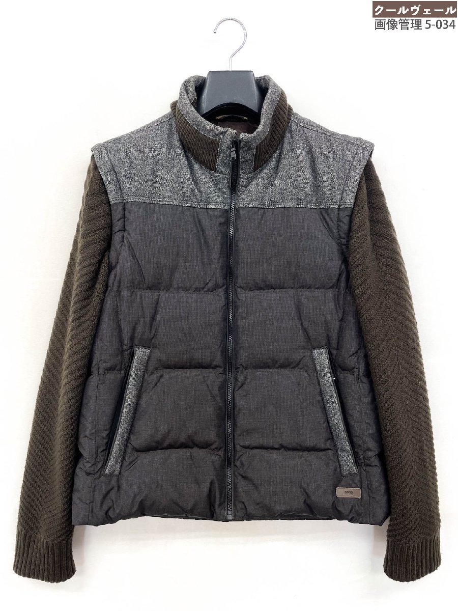 超美品【BOSS ヒューゴボス HUGO BOSS】ニット切替 袖取り外し ダウンジャケット ジレ (メンズ) size48 ブラウン&times;グレー系 ★32MBB0107★【中古】｜クール・ヴェール 店 30,030円