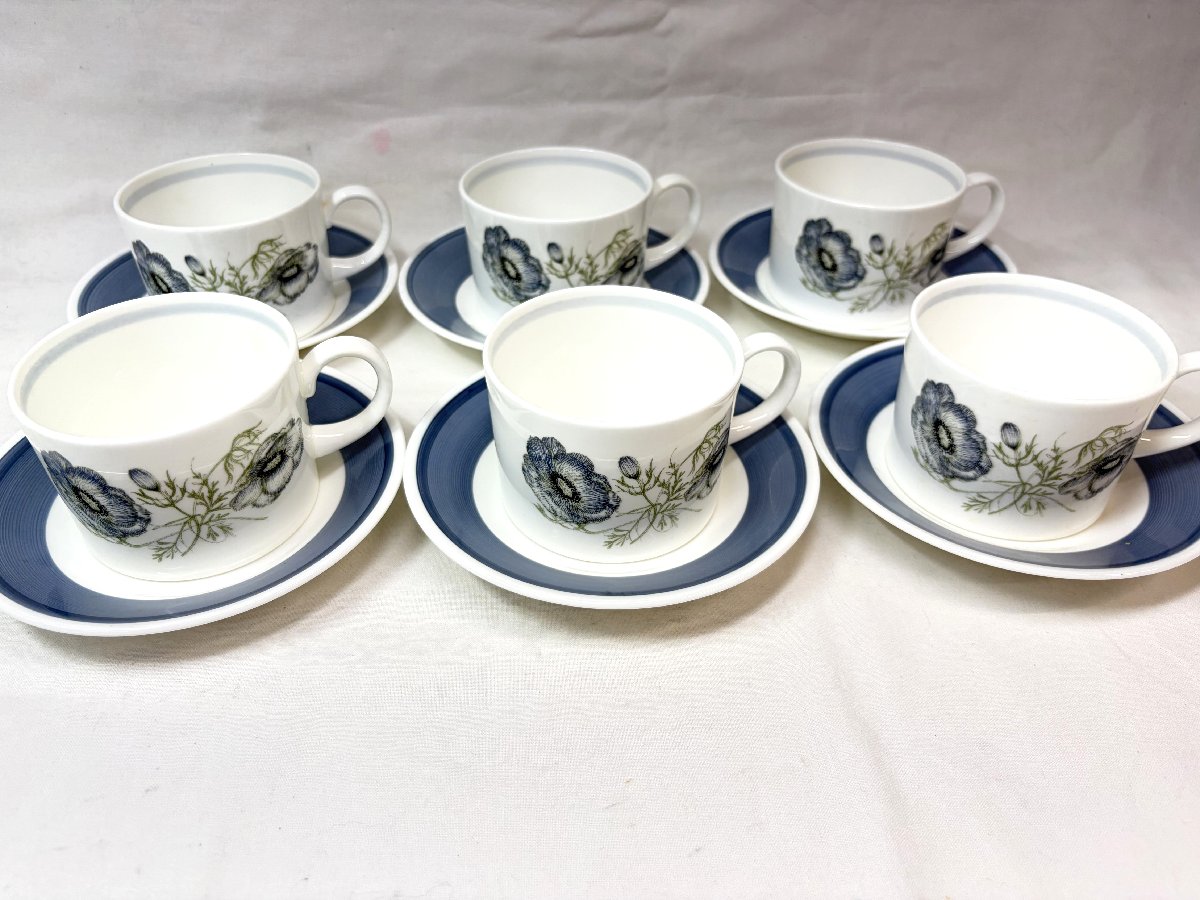 極美品 【ウエッジウッド WEDGWOOD】 グレンミスト 優勝杯＆ソーサ 6個書き割り (メンズ) 白いこと×青碧 ★2LEB0010★【中古】