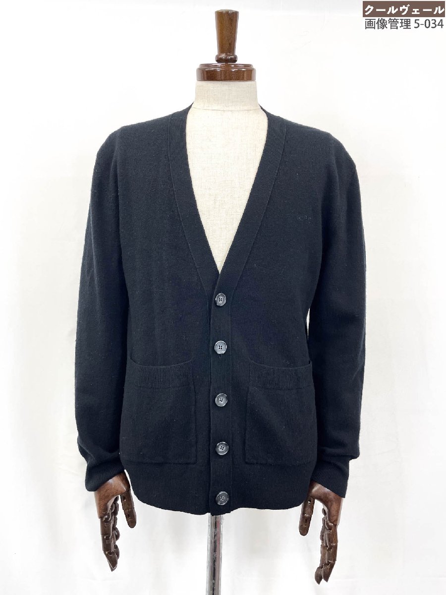 超美品【ア－ペ－セ－ A.P.C.】 羊毛100％ 刺しゅう V素っ首 編み物ジレー (メンズ) sizeS 黒いこと 24235-1-83321 ★33MNB0009★【中古】