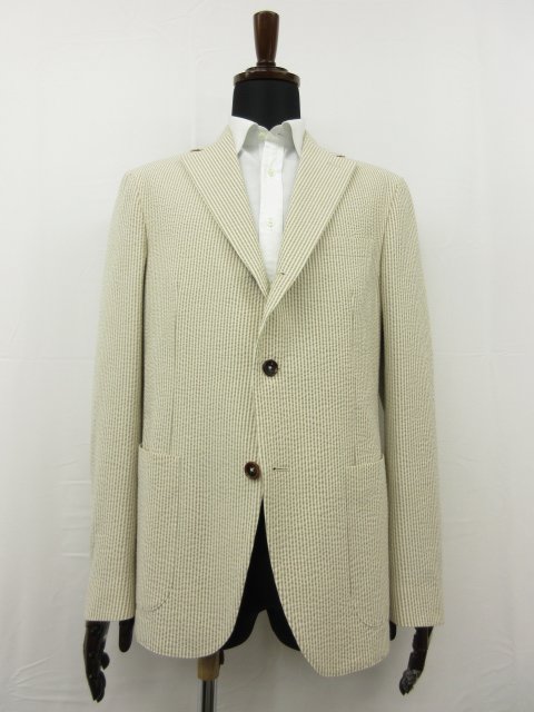 通貨価値126.500円 未当て嵌める【モンテドーロ MONTEDORO】631022 M9372 400 3B段返り シアサッカーストライプ柄上衣(メンズ)46 茶★17SLJ0014【中古】
